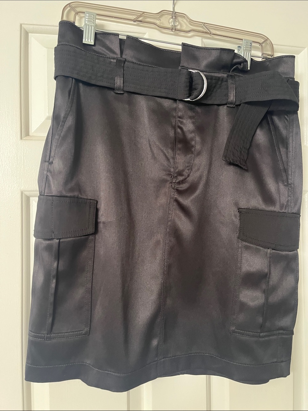 White House Black Market Black Satin Utility Skirt with Belt Loops